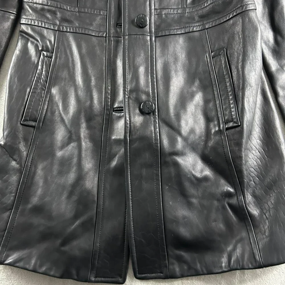 Jones New York Women Leather Jacket Size Large Long Sleeve Button Black - Picture 2 of 5